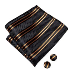 Hi-Tie Jacquard Silk Black Gold Striped Mens Bowtie Adult Bow Tie Hankerchief Cufflinks Set Pre-tied Men Butterfly Bowknot Gift