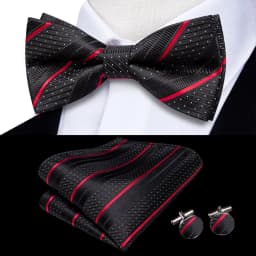 Hi-Tie Jacquard Silk Black Gold Striped Mens Bowtie Adult Bow Tie Hankerchief Cufflinks Set Pre-tied Men Butterfly Bowknot Gift