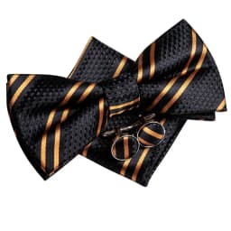 Hi-Tie Jacquard Silk Black Gold Striped Mens Bowtie Adult Bow Tie Hankerchief Cufflinks Set Pre-tied Men Butterfly Bowknot Gift