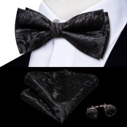 Hi-Tie Jacquard Silk Black Gold Striped Mens Bowtie Adult Bow Tie Hankerchief Cufflinks Set Pre-tied Men Butterfly Bowknot Gift