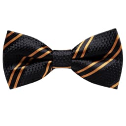 Hi-Tie Jacquard Silk Black Gold Striped Mens Bowtie Adult Bow Tie Hankerchief Cufflinks Set Pre-tied Men Butterfly Bowknot Gift