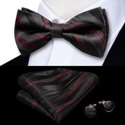 Hi-Tie Jacquard Silk Black Gold Striped Mens Bowtie Adult Bow Tie Hankerchief Cufflinks Set Pre-tied Men Butterfly Bowknot Gift