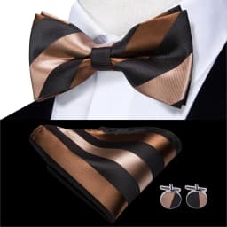 Hi-Tie Jacquard Silk Black Gold Striped Mens Bowtie Adult Bow Tie Hankerchief Cufflinks Set Pre-tied Men Butterfly Bowknot Gift