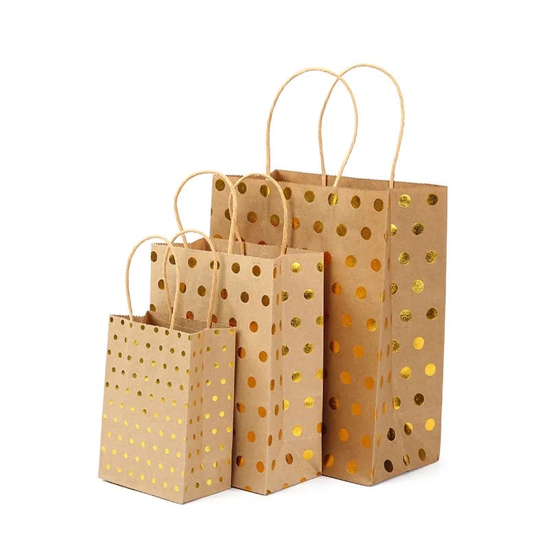 5 Pcs Dot Star Kraft Paper Bags with Handles Birthday Wedding Christmas Party Decoration Baby Shower New Year Gift Packaging