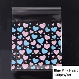 2Size 100PCS Heart/Flower Candy &Cookie Plastic Bags Self-Adhesive DIY Biscuits Snack Package Birthday Decor Baking Supplies