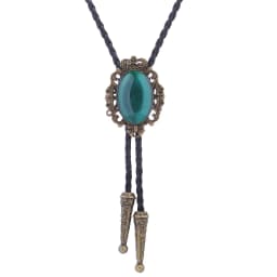 BRONZE GEM Bolo Tie Western Cowboy Opal Rodeo Leather Necktie