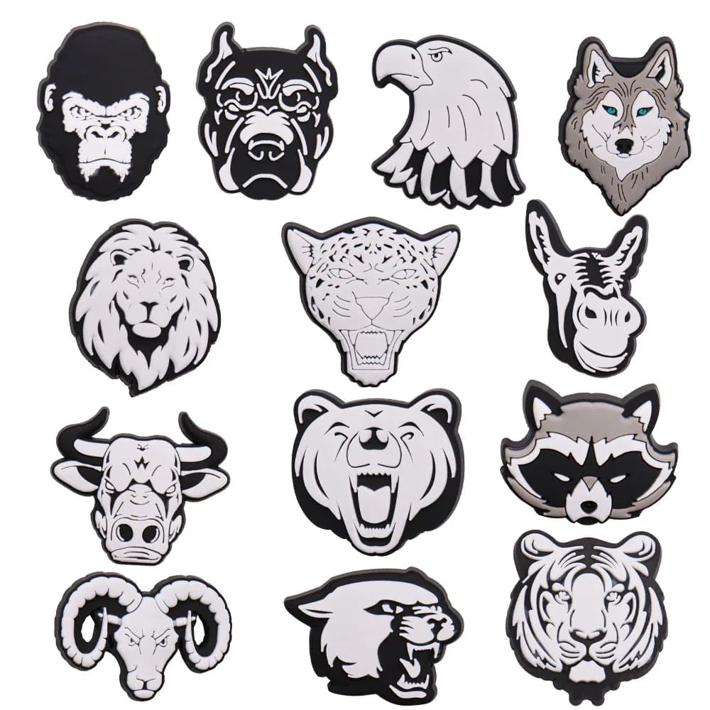 1PCS PVC Animal Shoe Charms Black White Monkey Wolf Cow Bear Fox Garden Shoes Button Decorations Accessories For Clogs Pins