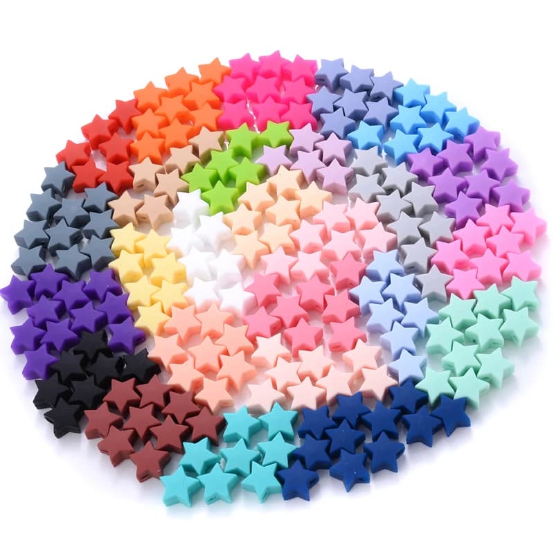 14mm 50Pcs/Lot Silicone Beads Five-pointed Star Shape Baby Teether Chew Pacifier Clip Chain Accessoies Silico Beads BPA Free