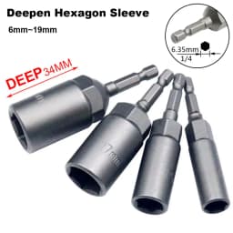 1 Piece 6mm-19mm 1/4'' Pneumatic Socket Set Deep Hexagon Electric Drill Sleeve Socket Head for Electric Screwdriver Wrench