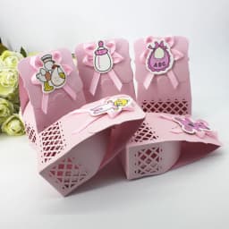 12pcs Baby Bottle Candy Box Kids Birthday Favor Gift Box Baby Shower Bag With Bow Stickers Gender Reveal Birthday Party Supplies