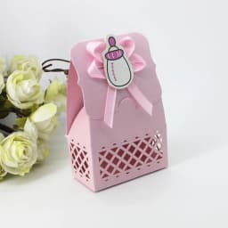 12pcs Baby Bottle Candy Box Kids Birthday Favor Gift Box Baby Shower Bag With Bow Stickers Gender Reveal Birthday Party Supplies