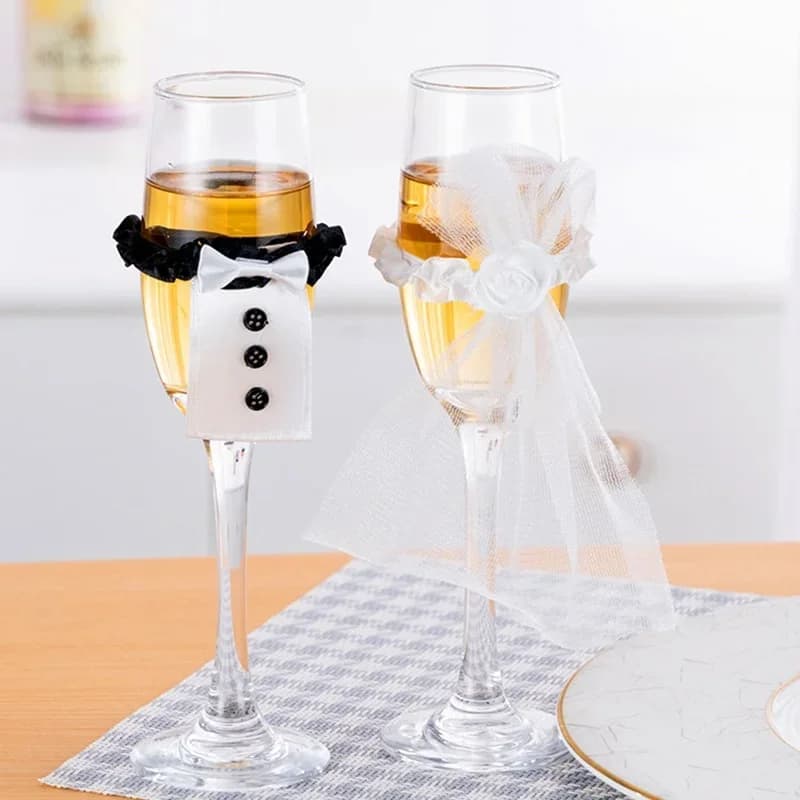 Wedding Table Decoration Wine Glass Cup Cover Bride Groom Costume Glass DIY Bride To Be Bridal Shower Bachelorette Party Decor