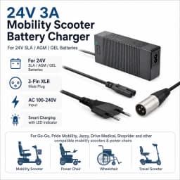 24V 3A 5A XLR Lead Acid Charger For Go-Go Elite Traveller Plus Jazzy Chair Wheelchair Wheels Razor Hoverboard