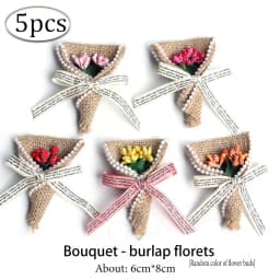 5pcs Handmade Jute Burlap Flowers Rose Hessian Ribbon Bow Vintage Rustic Wedding Decoration Table Christmas Party DIY Supplies