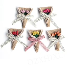 5pcs Handmade Jute Burlap Flowers Rose Hessian Ribbon Bow Vintage Rustic Wedding Decoration Table Christmas Party DIY Supplies
