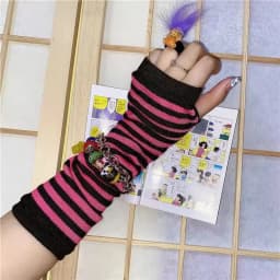 Women Men Fashion Striped Elbow Gloves Warmer Knitted Long Fingerless Gloves Unisex Elbow Mittens Costume Accessories Girls Gift
