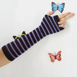 Women Men Fashion Striped Elbow Gloves Warmer Knitted Long Fingerless Gloves Unisex Elbow Mittens Costume Accessories Girls Gift
