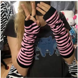 Women Men Fashion Striped Elbow Gloves Warmer Knitted Long Fingerless Gloves Unisex Elbow Mittens Costume Accessories Girls Gift