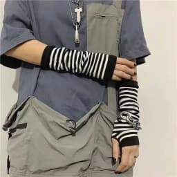 Women Men Fashion Striped Elbow Gloves Warmer Knitted Long Fingerless Gloves Unisex Elbow Mittens Costume Accessories Girls Gift