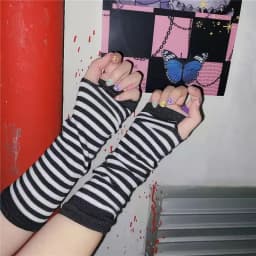Women Men Fashion Striped Elbow Gloves Warmer Knitted Long Fingerless Gloves Unisex Elbow Mittens Costume Accessories Girls Gift