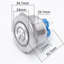 30mm Metal Push Button Two Way Switch LED 12V 5V Big Reset Self Locking Ring Power Supply Car Auto Engine Start Waterproof Blue