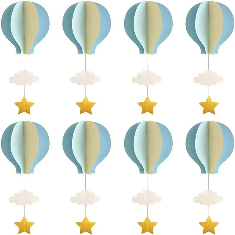 8/4 Pcs Pastel Blue Large Size Hot Air Balloon Garland Decor Paper Cloud Hot Air Balloon Hanging Birthday Baby Shower Decoration