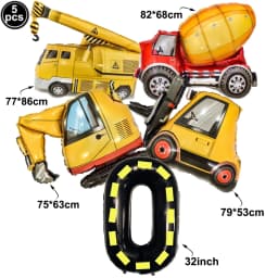 5pcs Construction Party Balloon 32'' Forklift Excavator Truck Balloon 1-9 Digital Foil Balloon Boy Construction Birthday Decors