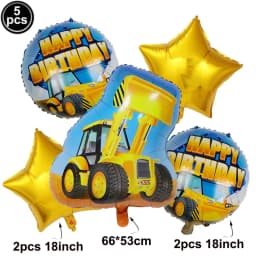 5pcs Construction Party Balloon 32'' Forklift Excavator Truck Balloon 1-9 Digital Foil Balloon Boy Construction Birthday Decors