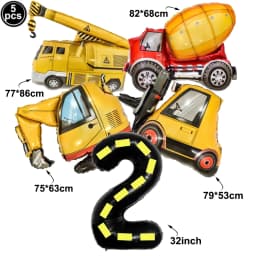 5pcs Construction Party Balloon 32'' Forklift Excavator Truck Balloon 1-9 Digital Foil Balloon Boy Construction Birthday Decors