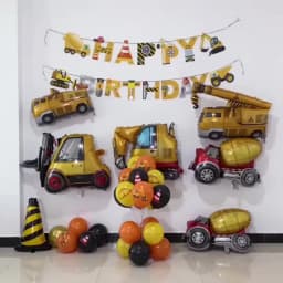 5pcs Construction Party Balloon 32'' Forklift Excavator Truck Balloon 1-9 Digital Foil Balloon Boy Construction Birthday Decors