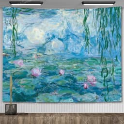 Claude Monet Water Lily Oil Painting Tapestry Wall Hanging Aesthetic Room Decor Artwork Landscape Tapestry Bedroom Decoration