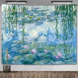 Claude Monet Water Lily Oil Painting Tapestry Wall Hanging Aesthetic Room Decor Artwork Landscape Tapestry Bedroom Decoration