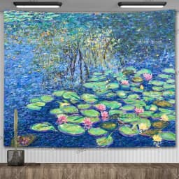 Claude Monet Water Lily Oil Painting Tapestry Wall Hanging Aesthetic Room Decor Artwork Landscape Tapestry Bedroom Decoration