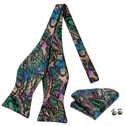 Jacquard Paisley Floral Dots Striped Silk Mens Bowtie Adjustable Self Bow Tie Hankerchief Cufflinks Set for Men Wedding Business