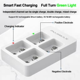 Smart Battery Charger USB Independent Slot Adapter 4 Slots 9V 6F22 For Ni-MH/Ni-Cd/Li-ion Lithium Rechargeable Batteries