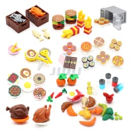 Mini Food Kitchen Accessories Toys Building Blocks Parts Hamburger Pizza Fries Cake Dessert Chocolate Cookies MOC Assemble Brick