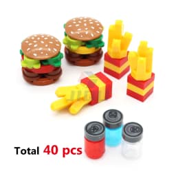Mini Food Kitchen Accessories Toys Building Blocks Parts Hamburger Pizza Fries Cake Dessert Chocolate Cookies MOC Assemble Brick