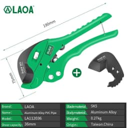 LAOA PVC Pipe Cutter 36mm Aluminum Alloy Body Ratchet Scissors Tube Hose Plastic Pipes PVC/PE/VE Cutting Plumbing Hand Tools