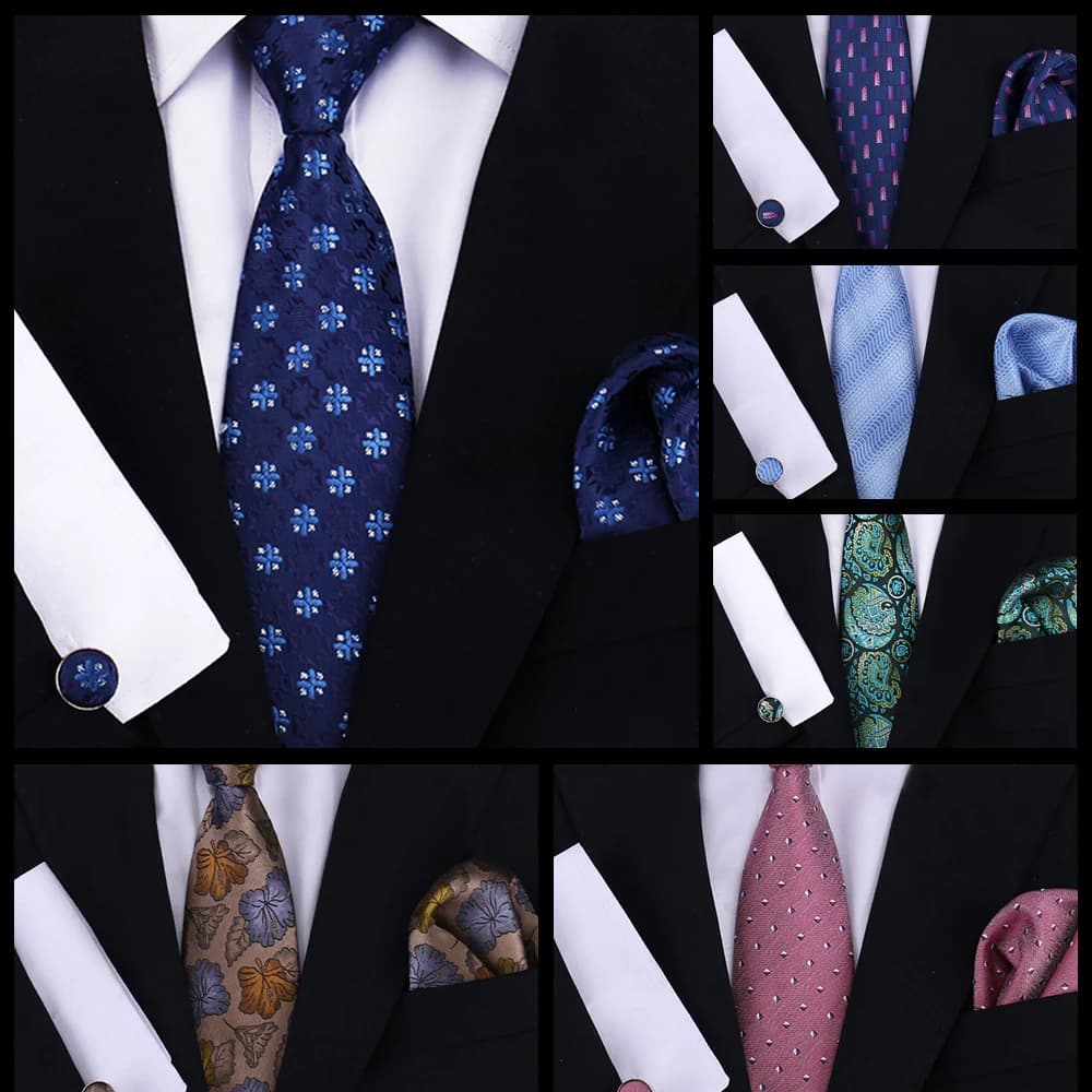 Tie For Men Classic Plaid Handkerchiefs Red Necktie Cufflinks For Men Blouse Business Wedding Accessories Women Collar Man Gift