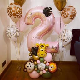 31pcs Wild Animal Pink Balloon Tower with 1-9 Number Balloon for Girl's Wild One Themed Birthday Jungle Safari Party Decoration
