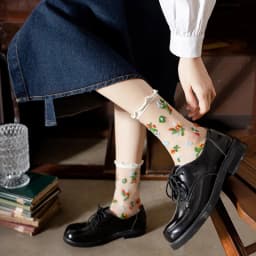 Floral Embroidery Crystal Silk Socks Summer Ultra-thin Transparent Vintage Lace Socks Women Sweet Girls Kawaii Cute Ruffle Socks