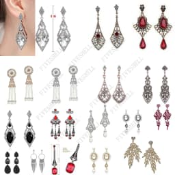 1920s Art Deco Antique Vintage Flapper Style Jet Black Rhinestone Extra Long Dangle Earrings Pearl Earrings Jewelry for Women