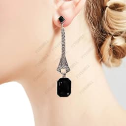 1920s Art Deco Antique Vintage Flapper Style Jet Black Rhinestone Extra Long Dangle Earrings Pearl Earrings Jewelry for Women