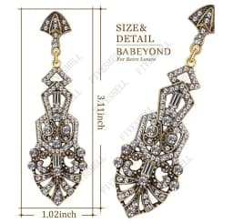 1920s Art Deco Antique Vintage Flapper Style Jet Black Rhinestone Extra Long Dangle Earrings Pearl Earrings Jewelry for Women