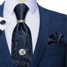 2023 Fashion Men's Tie Set Hanky Cufflink with Tie Tack Silver Ring 8cm Solid Classic Wedding Party Accessories Gravata Gift