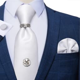 2023 Fashion Men's Tie Set Hanky Cufflink with Tie Tack Silver Ring 8cm Solid Classic Wedding Party Accessories Gravata Gift