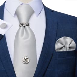 2023 Fashion Men's Tie Set Hanky Cufflink with Tie Tack Silver Ring 8cm Solid Classic Wedding Party Accessories Gravata Gift