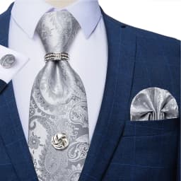 2023 Fashion Men's Tie Set Hanky Cufflink with Tie Tack Silver Ring 8cm Solid Classic Wedding Party Accessories Gravata Gift