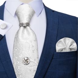 2023 Fashion Men's Tie Set Hanky Cufflink with Tie Tack Silver Ring 8cm Solid Classic Wedding Party Accessories Gravata Gift
