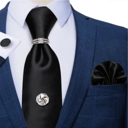 2023 Fashion Men's Tie Set Hanky Cufflink with Tie Tack Silver Ring 8cm Solid Classic Wedding Party Accessories Gravata Gift